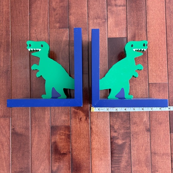 T. Rex Dinosaur Bookends Blue and Green 7 Inches Wide - Picture 1 of 5